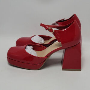 Women's Dream Pairs Red Patent Ankle Strap Mary Jane Platform Heels Shoes Size 8